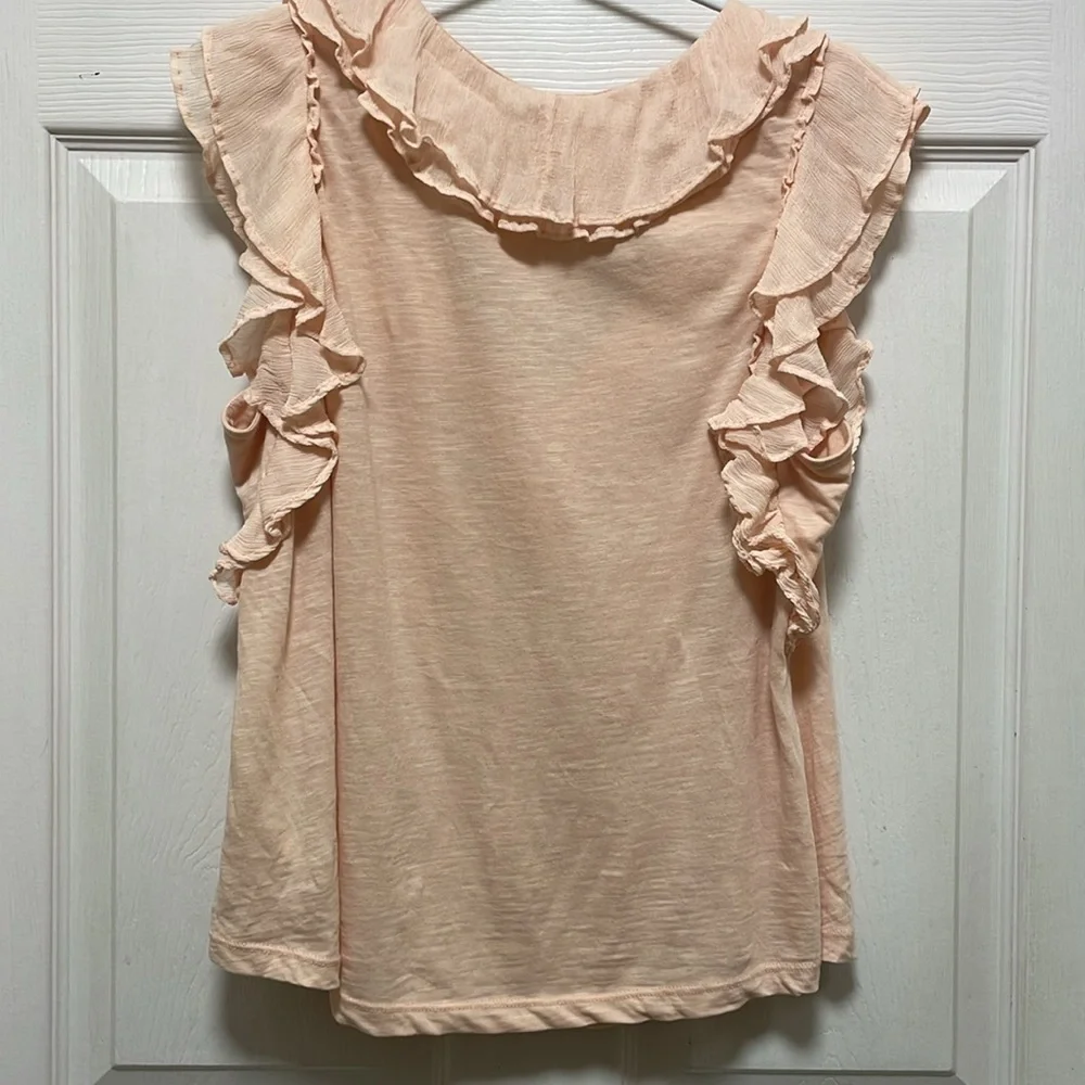 ANTHROPOLOGIE | Pink | Ruffled | Sleeveless | V-Neck | T-Shirt Blouse | Size M - Picture 3 of 14